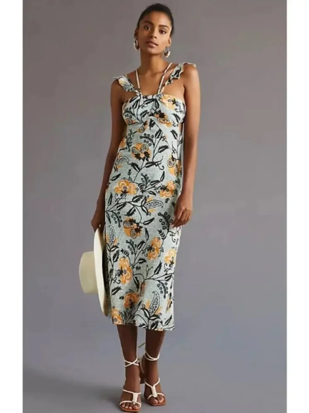 Anthropologie Halter Ruffle Midi Dress